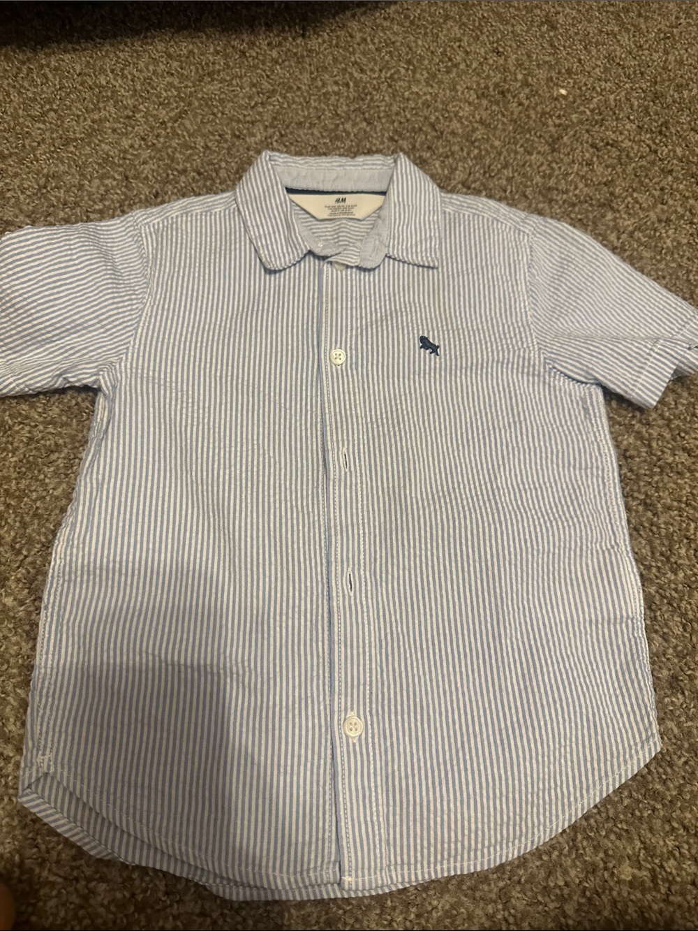 H&M Light Blue & White Striped Short-Sleeve Button-Down Shirt